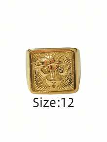 1枚狮头嘻哈复古哥特风个性休闲男士戒指，316不锈钢材质，18K真空镀金，经久耐用，防水防褪色，适合日常通勤、商务场合、街头派对、时尚搭配。 - 獅子頭男士戒指 - 查看 13