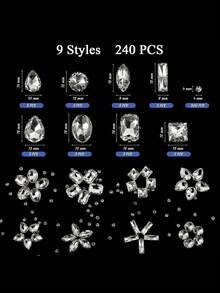 240 piezas de cristal de Rhinestone de gemas de formas mixtas, Rhinestones de garra plana transparente para joyería, ropa, zapatos y disfraces - transparente - Ver 12