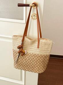 Túi đi biển bằng rơm kiểu mới năm 2026, túi tote dệt mùa hè, túi xách tay cỡ lớn (không kèm mặt dây chuyền) - Nhiều màu - Xem 9