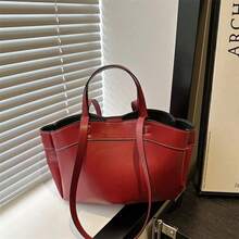 1pc Women's Canvas Bag, Large Capacity Shoulder Bag With Inner Pockets And Adjustable Strap, Practical Handbag For Daily Use, Shopping And Travel - Đỏ - Xem 1