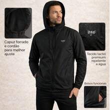 Men's Windbreaker Jacket, Water Repellent, Semi-Lined - 黑色 - 查看 5