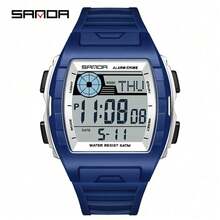 SANDA. SANDA Men's Fashionable New Barrel-Shaped Electronic Watch, Multi-Function Display, Stylish & Personalized Wristwatch - 2225J-black Green - View 16