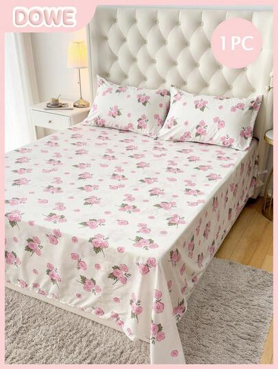 1pc 100% Lightweight Polyester Fabric Floral Printed Bedsheet, Breathable Bedding, Bedroom Decor Bedcover, Suitable For Adults And Teenagers