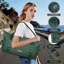 YONSLY Suitcase Set With Combination Lock 4 360° Wheels Mesh Pocket Soft Rubber Handle Nylon Toiletry Bag Travel Bag And 16+20 Inch Travel Suitcase - 深綠 - 查看 8