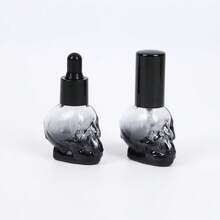 2pcs/Set Botol Pipet Kaca Tengkorak Bening/Hitam 8ml, Botol Minyak Esensial Anti Bocor, Penyimpanan Portabel - Hitam - View 4