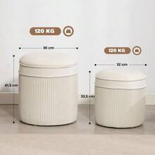 Set Of Two Storage Poufs With Lids, Round Velvet Texture: 36 X 36 X 41.5 Cm, Off-White - Beige - View 4