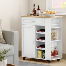 HaluPeit Serving Trolley, Kitchen Trolley With Wheels, Wine Rack, Kitchen Island, Cooking Island, Standing Kitchen Shelf Furniture, Rolling Cart, For Kitchen, Living Rooms And Dining Rooms & Outdoor Use, 68 * 86 * 40 Cm, White - 查看 1