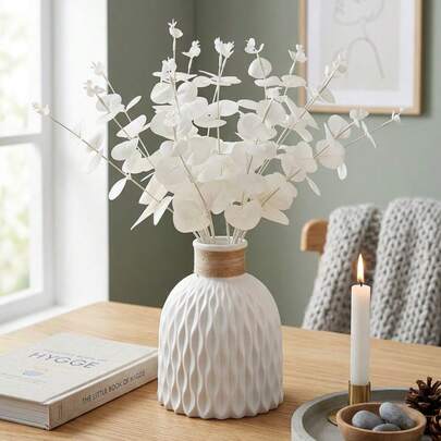 1/10 piezas Hojas de eucalipto blanco artificial, para bodas, estilo francés, estilo de lujo ligero, decoración del hogar al estilo Ins, arreglos florales de boda, cenas a la luz de las velas, fiestas de Navidad, decoraciones de centro de mesa, decoraciones de jardín al aire libre, también se pueden usar como regalos de inauguración de la casa, regalos de boda, regalos de aniversario, regalos de cumpleaños, regalos del Día de la Madre