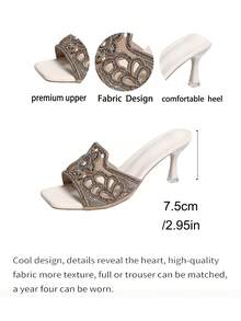 Sandálias femininas elegantes de salto alto, modelo 2026, com design floral vazado e strass. Perfeitas para festas, férias, casamentos e com um toque de deusa. - Branco - Ver 7