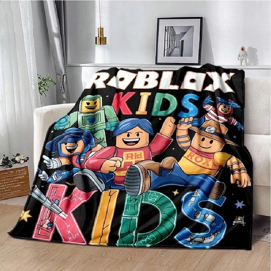 3D Cartoon R-Robloxs Game Flannel Blanket Soft Warm Throw Blanket For Bedroom Living Room Bed Travel Camping Picnic Gift(3).Jpg - trắng - Xem 1