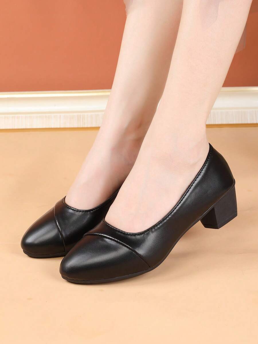 2020秋季新款尖头套脚高跟女鞋，PU皮革拼接 - 黑色 - 查看 1