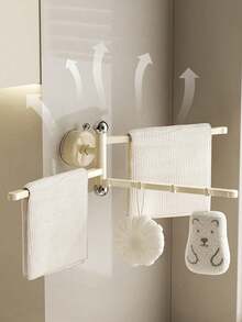 3-Arm Rotating Multifunctional Seamless Push-Pull Hook, Wall-Mounted Suction Cup Towel Rack, No-Drill Wall-Mounted Bathroom Storage Rack, Rotatable Clothes Hanger, Dishcloth Draining Shelf, Foldable Design, Storage Rack, Suitable For Shower Room, Kitchen, Balcony And Other Occasions. Can Store Towels, Hand Towels, Spoons, Spatulas And Other Tools. Ideal For Home And Dorm Installation. - Multicolor - View 12