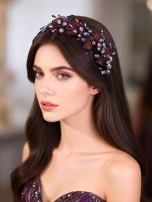 1 pieza Elegante corona de princesa de moda para mujer, diadema de accesorio para el cabello con diamantes de imitación de lujo para cumpleaños/boda, para verano y playa - Multicolor - Ver 1