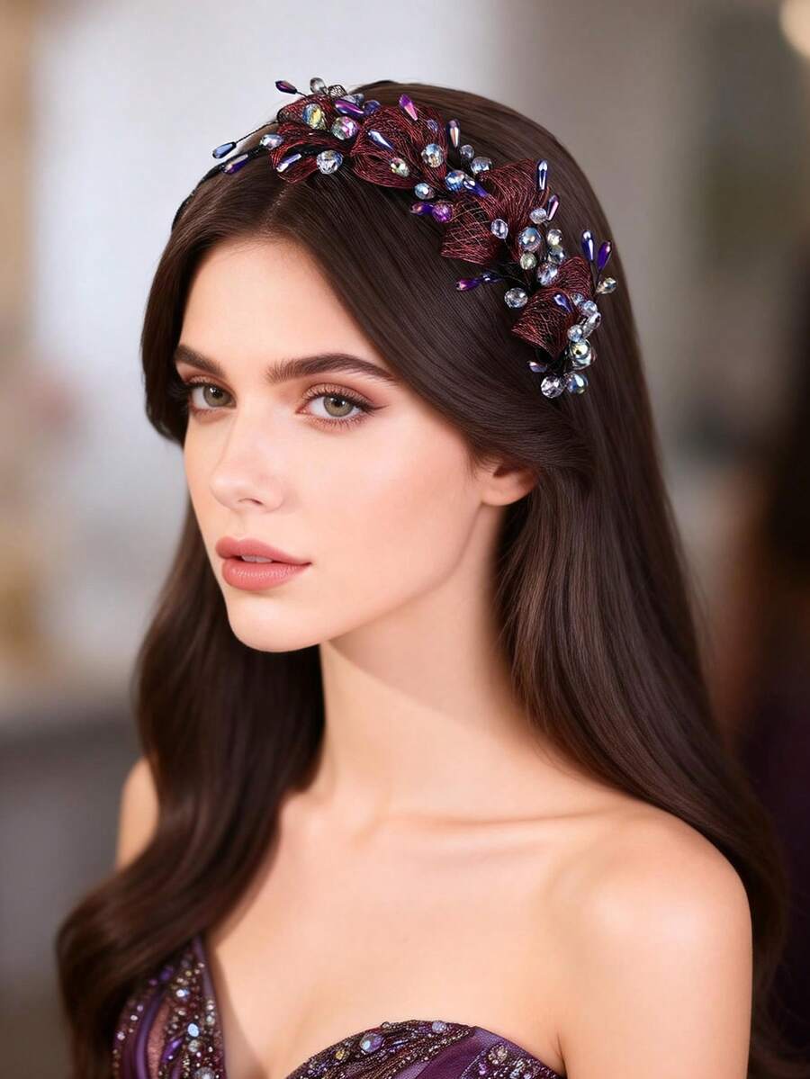1 pieza Elegante corona de princesa de moda para mujer, diadema de accesorio para el cabello con diamantes de imitación de lujo para cumpleaños/boda, para verano y playa - Multicolor - Ver 1