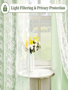 1pc Double-Layer Blackout Curtain, White Lace & Green Blackout Polyester, High-End Designer Premium Curtain For Villa, Balcony, Living Room, Bedroom - Beige - View 6