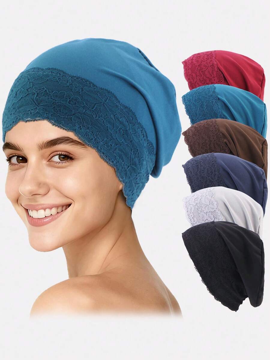 1 chiếc mũ len nữ viền ren, khăn trùm đầu Hồi giáo, mũ ngủ, thích hợp sử dụng hàng ngày. - Nhiều màu - Xem 1