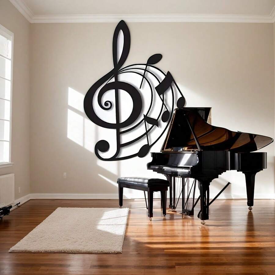 1 Tranh treo tường hình nốt nhạc bằng kim loại - Phong cách hoạt hình độc đáo, trang trí nội thất cho nhà và văn phòng, món quà lý tưởng cho người yêu âm nhạc, phù hợp nhiều dịp (Năm mới, Giáng sinh, Halloween, Lễ Phục sinh, Ngày Valentine) - A - Xem 1