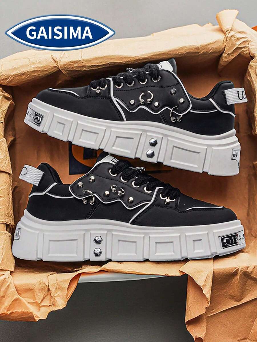 GAISIMA 2024新款朋克金属风厚底德比鞋，男士个性化设计休闲运动鞋