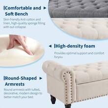 Techigher Ottoman Storage Bench, End Of Bed Storage Box With Wood Legs, Upholstered Bedroom Bench With Button Tufted Design And Rolled Arms, Sofa Bench For Bedroom/Living Room - Grey - View 5