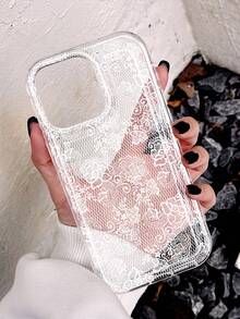 1pc Romantic Lace Pattern Soft Transparent Anti-Slip Cushion Phone Case, Suitable For IPhone 11/12/13/14/15/16 Pro Max - Multicolor - View 3