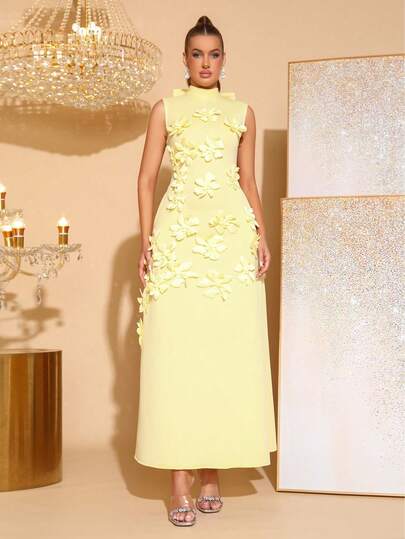 Đầm MODPHY mới về, kiểu dáng thanh lịch, cổ cao, không tay, đính họa tiết hoa 3D, nơ bướm, thích hợp cho khách dự đám cưới, phù dâu, tiệc lễ hội, dạ hội trang trọng.