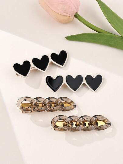 4个亚克力心形链条发夹/配饰，女士款