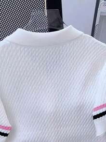 夏季时尚 Polo 领短袖甜美针织开衫 - 白色 - 查看 5