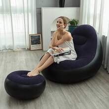 1 Set de Sofá y Reposapiés Inflable de Ocio, Sofá Reclinable Plegable para Exteriores, Sofá Perezoso de Felpa - Multicolor - Ver 6