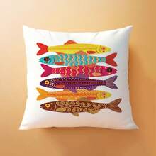 1pc Colorful Tropical Fish Pattern Cushion Cover, Single-Sided Printed Soft Peach Velvet Material, 45*45CM Pillow Case Suitable For Home Indoor Room Living Room Decor, Party Decor, Holiday Decor, Gift (No Pillow Insert) - Multicolor - View 10