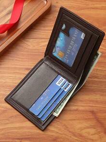 1Pcs SHABILI Korean Style Men's Short Wallet Classic Popular Horizontal Design Large Capacity With Multiple Card Slots Business Wallet For Men Wallet Purse Wallet Men Wallet Leather - Black - View 4