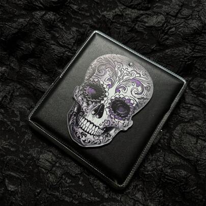 Hộp đựng thuốc lá thủ công nghệ thuật | Hộp đựng thuốc lá cá nhân hóa | Thiết kế hình bộ xương nghệ thuật | Hộp đựng thuốc lá bỏ túi bền chắc, di động | Thích hợp cho du lịch, bãi biển và các buổi tụ họp | Hộp đựng thuốc lá bằng kim loại với bề mặt giả da, đựng được 20 điếu thuốc, hộp đựng thuốc lá dành cho nam và nữ, món quà lý tưởng cho người hút thuốc.