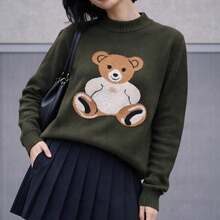 Mousse Bear Winter Blouse, Cute Teddy Bear Style - Verde militar - Ver 2