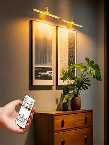 1pc Wireless Rechargeable Battery Powered Wall Lamp, Gold/Black, With 1800mAh Dimmable & Color Temperature Remote Control, 3 Color Temperatures Wireless Wall Light, Suitable For Bedroom, Living Room, Hallway Decor - USB - View 1