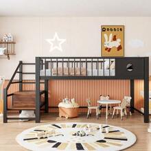 Low Loft Bed For Children (90 X 200 Cm), With Storage Ladder, Sturdy Metal Frame, Suitable For Children And Teenagers, Pink - 黑色 - 查看 2