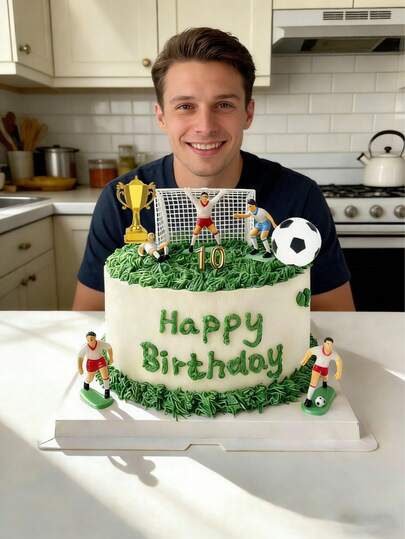 11pcs/Set Football Player & Ball Cake Decorations, Suitable For Football Themed Party Decor, Men's Birthday Cupcake Toppers, World Cup Party Cake Decorations