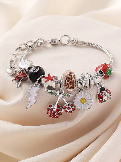 1 chiếc vòng tay đồng có thể điều chỉnh và tháo rời, kiểu dáng thanh lịch, ngọt ngào, dễ thương theo phong cách Y2K, đính đá hình trái cây anh đào, hoa cúc, tia chớp, quả bóng bi-a số 8, cỏ bốn lá, bọ cánh cứng, thích hợp cho phụ nữ dự tiệc, tụ họp đông người, dạ hội, tiệc chiêu đãi. Món quà hoàn hảo cho bạn bè và gia đình, phù hợp mọi mùa, chụp ảnh, đi làm, đeo hàng ngày.