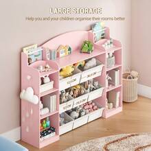 HaluPeit 140cm Estanteria Infantil, Madera, con 8 Cajas de Tela No Tejida, Organizador Juguetes para Dormitorio Infantil, Salón, Estudio, 30 x 140 x 104 cm, Rosa - Rosa - Ver 5