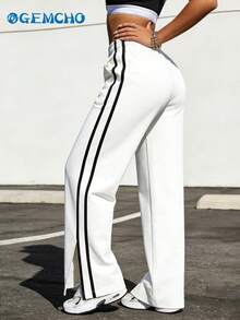 GEMCHO Quần thể thao nữ thường ngày có túi, chất liệu vải dệt kim co giãn nhẹ, gấu quần xẻ, quần nỉ chạy bộ thường ngày, quần áo thể dục nữ, quần dài mặc được cả bốn mùa. - Nhiều màu - Xem 3