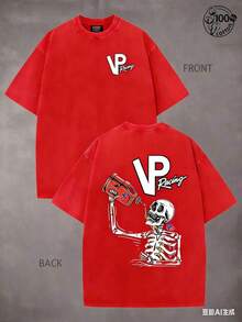 VP Racing Skeleton-Shirts, Eye-Catching Graphic-Shirts, Drifting And Racing Life Clothes Specially Designed Car Lovers; 230G Washed Cotton - 紅色 - 查看 1