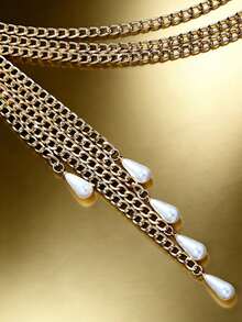 1pc Exaggerated Gold Sexy Party Body Chain With Multi-Layer Faux Pearl Tassels, Women's Waist Chain, Gift For Girlfriend, Sisters, Birthday, Vacation, Party - Bạc - Xem 5