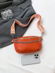 男女通用链条腰包多功能胸包运动单肩斜挎包 - 橘色 - 查看 2