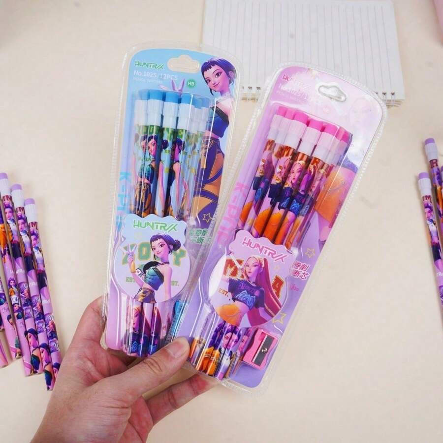 Hasbro Bộ bút chì HB hình nhóm nhạc nữ K-POP Witch Hunting, gồm 12 bút chì và 1 gọt bút chì ngẫu nhiên, phong cách anime thẩm mỹ cao, thích hợp làm quà tặng cho học sinh, trẻ em, sinh nhật, tựu trường, tiệc tùng, lễ Phục sinh. - Nhiều màu - Xem 1