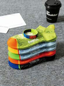 1/5 Pairs Men Street Graffiti Print Socks, Fashion Contrast Color Sports Socks, Breathable Comfortable Short Socks - Multicolor - View 5