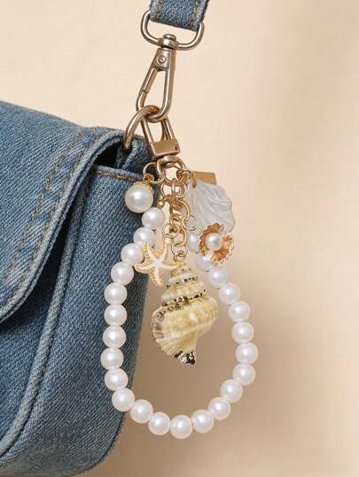 Süßer Perlenanhänger, natürliche asymmetrische Muschel, Seestern, Konchenschale dekorative Accessoires, Geldbörsenanhänger, elegantes Frauenzubehör, Stranddekor | Eleganter Schlüsselanhänger, geeignet für Männer und Frauen, passend für Strandurlaub, maritime Stickerei Geschenke, geeignet für Autoschlüssel von Frauen, Taschendekoration, Dekorationen, Geschenke für Feiertage, Geburtstage, Einschulung, Jahrestage, Hochzeiten, Muttertag und mehr