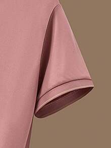 Men's Casual Pink Polo Shirt With Contrast Color Trim - Pink - View 5