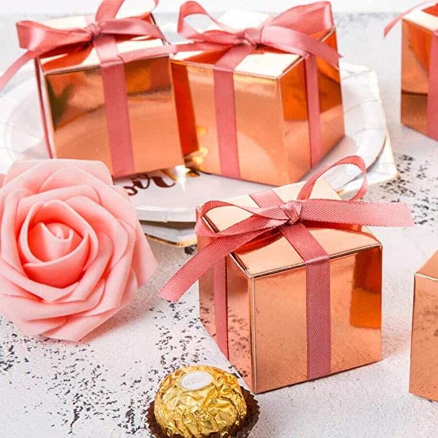 10pcs Square Gold & Silver Party Candy Boxes, Gift Boxes - Box - View 1
