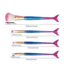 Electroplated Mermaid Makeup Brush Set 4 Pieces Of High Beauty Value+Practical Easy To Apply Makeup Without Sticking Professional Makeup Tools Suitable For Gift Giving Or Self Use Makeup Brush Cosmetics 1 € Powder Blusher Makeup Brush Portable Valentine's Day Gift New Year Gift - Multicolor - View 2
