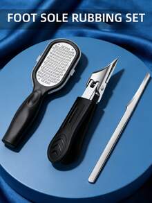 J·FOCUS 3件套足部护理套装，包括21厘米磨脚器、9.9厘米嵌甲钳和13厘米磨脚器，不锈钢材质，适用于去除死皮和老茧，防溅设计，男女皆宜，是居家和美甲沙龙的理想之选。 - 黑色 - 查看 3