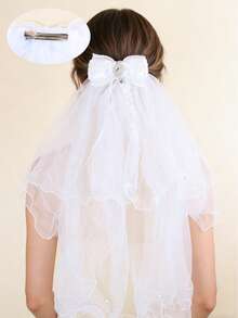 1个女童公主长款薄纱蝴蝶结发夹，适合婚礼拍照、派对和庆典等场合 - 彩色 - 查看 3