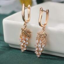 1 Đôi bông tai mặt dây chuyền hình lá nho sang trọng tinh tế, đính đá Cubic Zirconia tổng hợp sáng bóng, phụ kiện thanh lịch dành cho phái nữ trong các dịp lễ hội, đám cưới hoặc tiệc tùng, cũng là món quà sinh nhật hoàn hảo. - Hoa hồng vàng - Xem 10